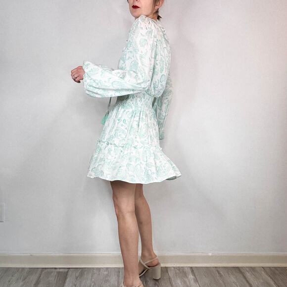 NWT HOUSE OF HARLOW 1960 Mini Dress Ruffle Smocked Waistband long sleeve 3061 - Picture 3 of 11